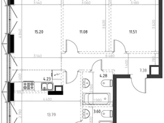 3-ком, 71.07 кв.м., 5/15эт.