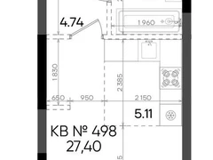 Студия, 27.4 кв.м., 19/23эт.